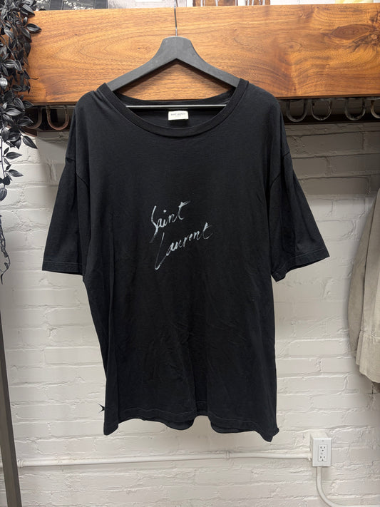 2021 Saint Laurent ‘Cursive Logo’ Black Graphic T-Shirt