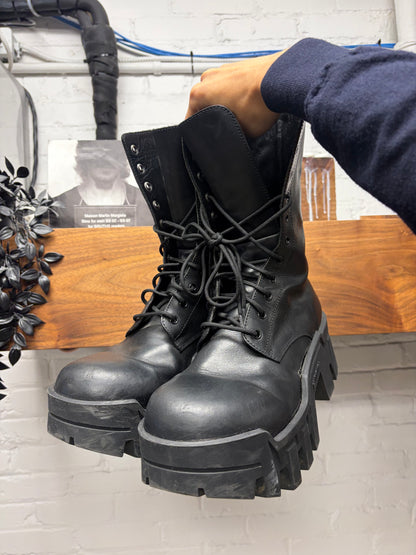 Balenciaga ‘Bulldozer’ Black Leather Platform Sole Combat Boots