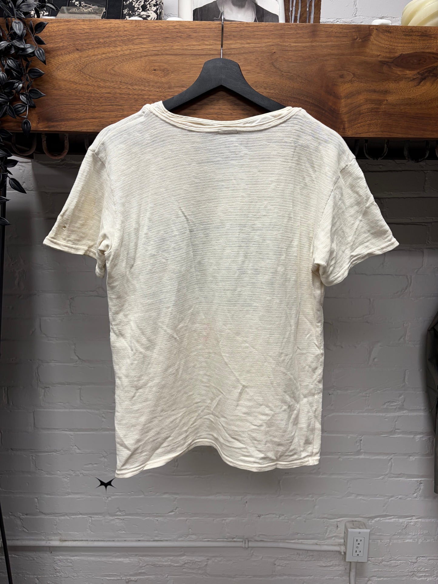 Kapital ‘HBW’ Layered Henley Linen/Cotton Cream White T-Shirt