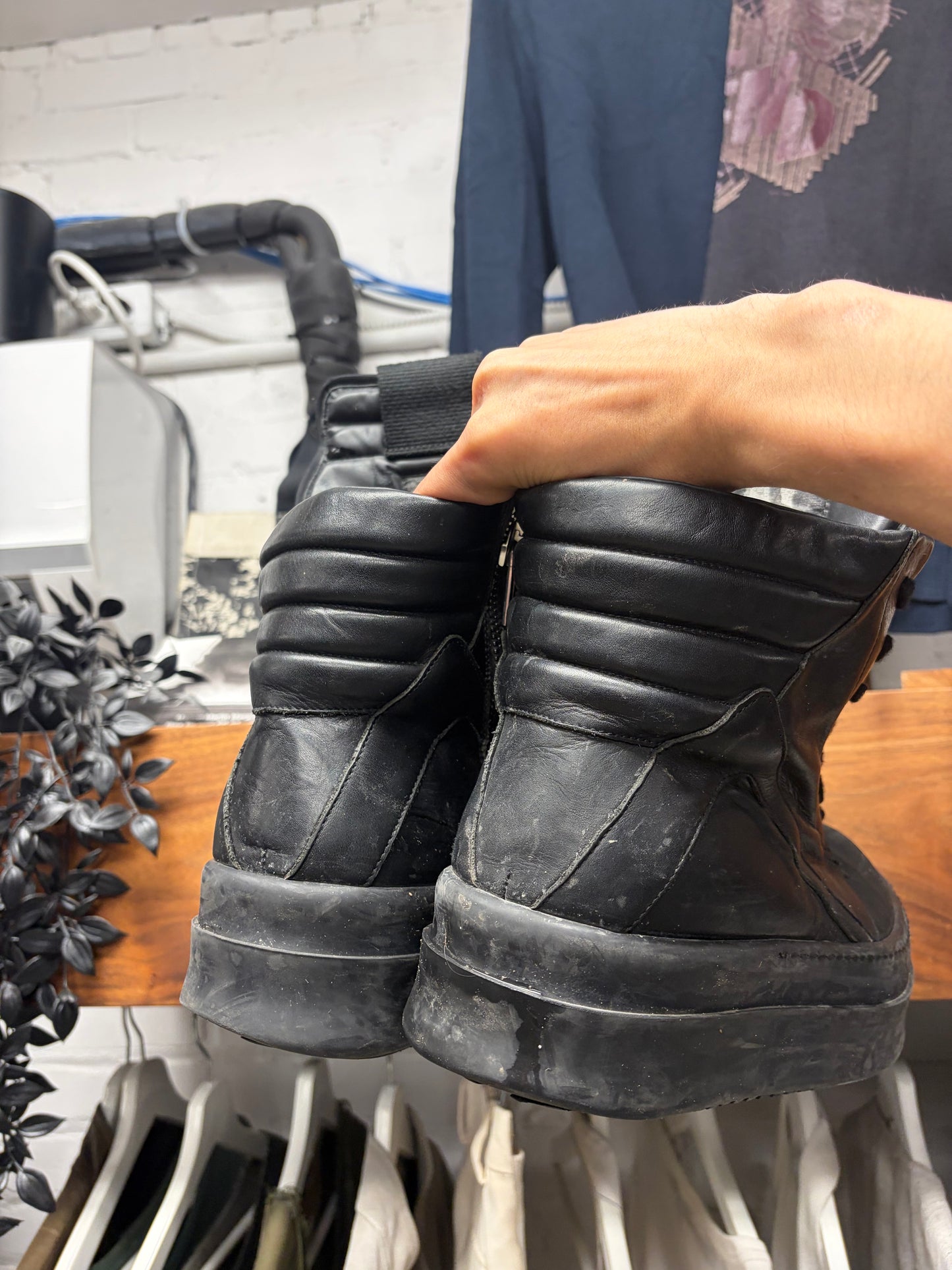Rick Owens ‘Double Bumper’ Black Geobasket Leather High Top Sneakers