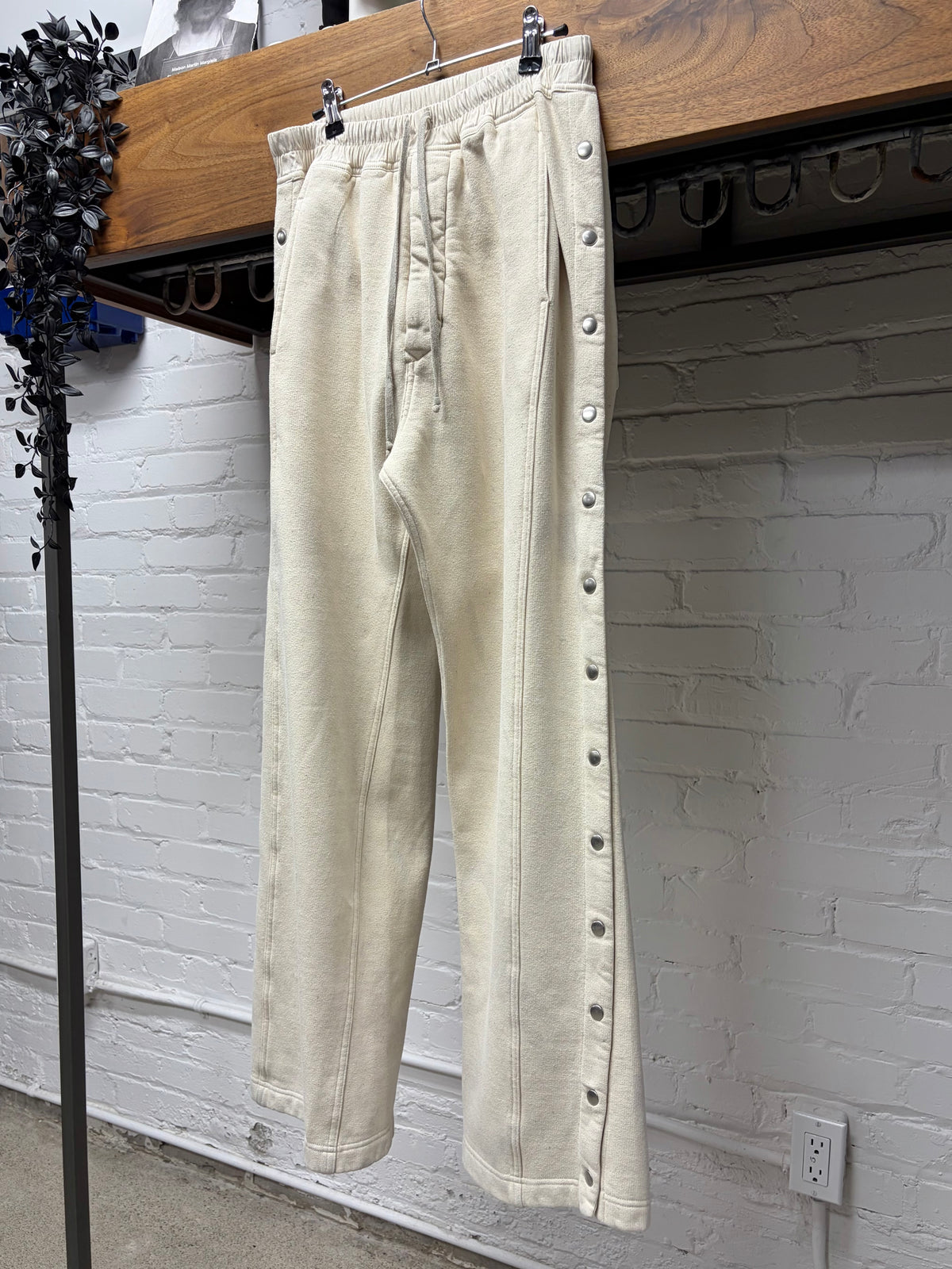 Rick Owens ‘Pusher’ Button Snap Milk Straight Cut Drawstring Pants
