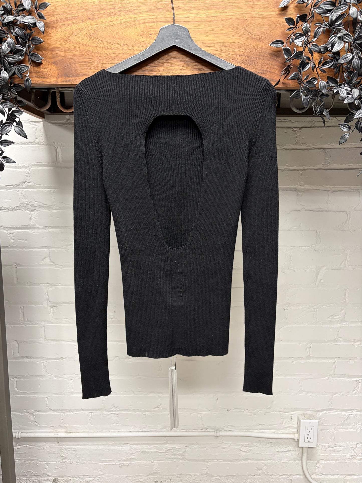 AW2025 Rick Owens ‘Concordians’ Ribbed Black Back Cut-Out Long Sleeve Top