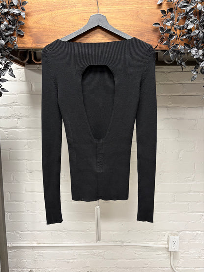 AW2025 Rick Owens ‘Concordians’ Ribbed Black Back Cut-Out Long Sleeve Top