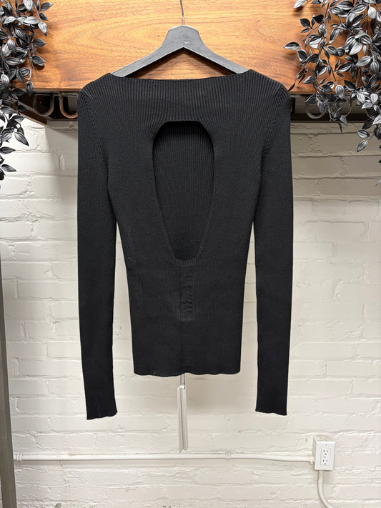 AW2025 Rick Owens ‘Concordians’ Ribbed Black Back Cut-Out Long Sleeve Top