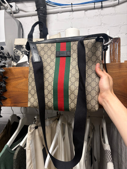 Gucci ‘GG Web Supreme’ Canvas Monogram Flat Messenger Bag
