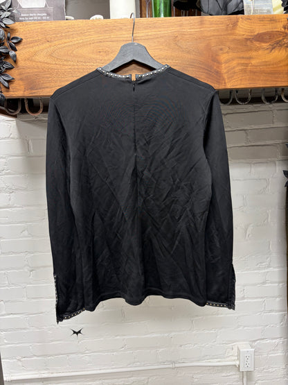 Helmut Lang Studded ‘Leather Trim’ Black Long Sleeve Shirt