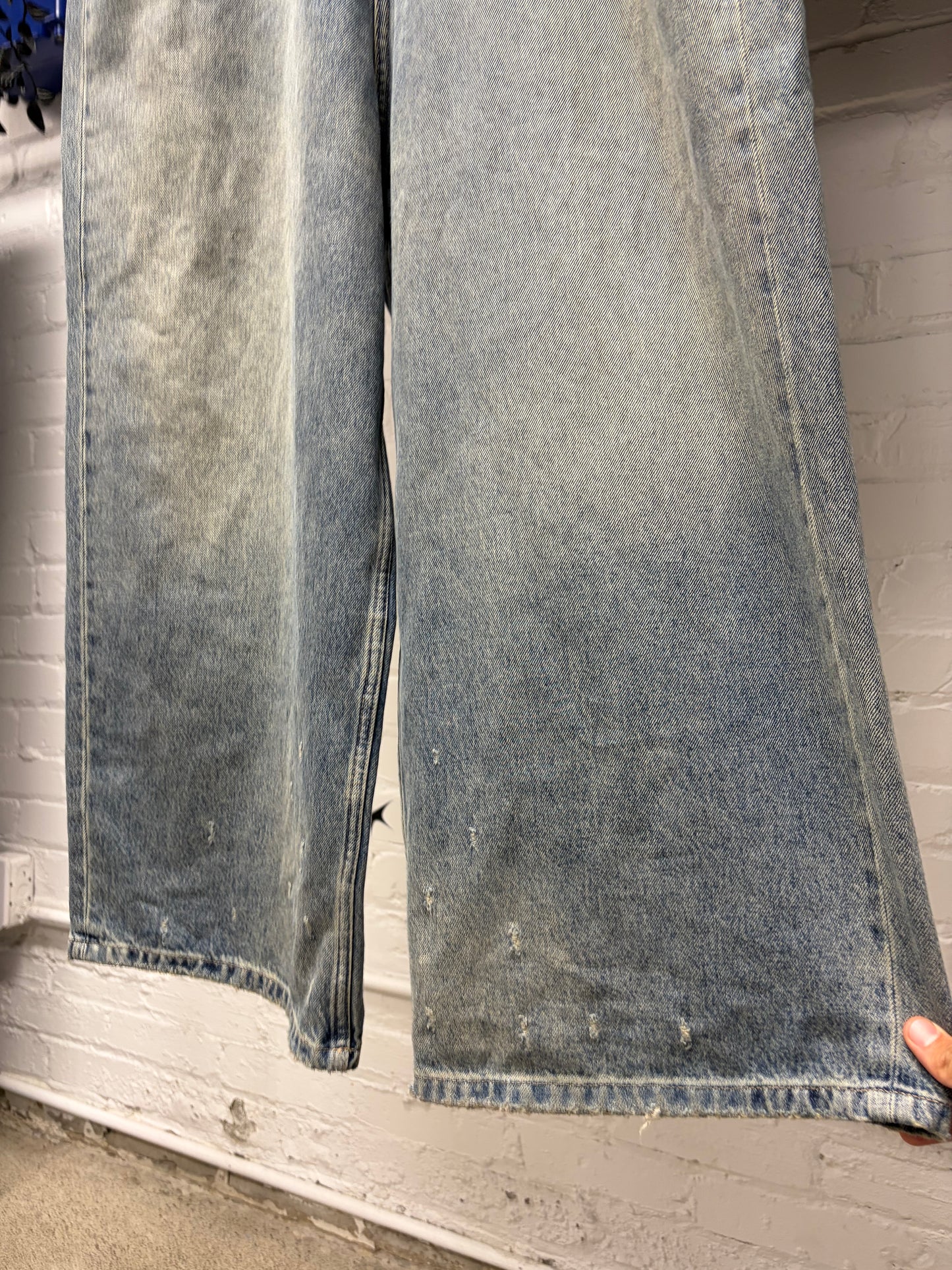 2024 Balenciaga Dirt Washed Blue ‘Skater Cut’ Wide Leg Denim