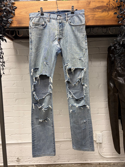 Dior Homme ‘Heavily Blowout Distressed’ Light Washed Blue Skinny Jeans