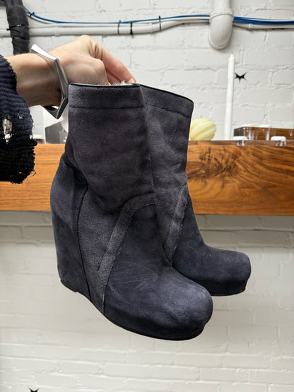 Rick Owens Shearling Lined Plum Suede ‘Wedge’ Boots