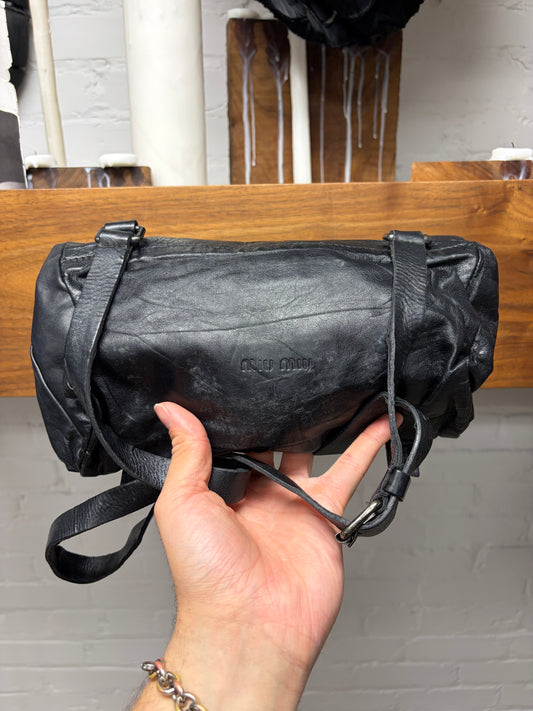 Vintage Miu Miu Faded Black ‘Double Buckle’ Leather Shoulder Bag