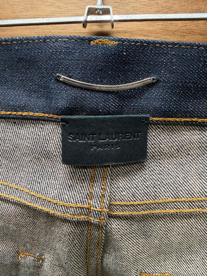 2020 Saint Laurent ‘D18’ Dark Raw Washed Blue Skinny Jeans