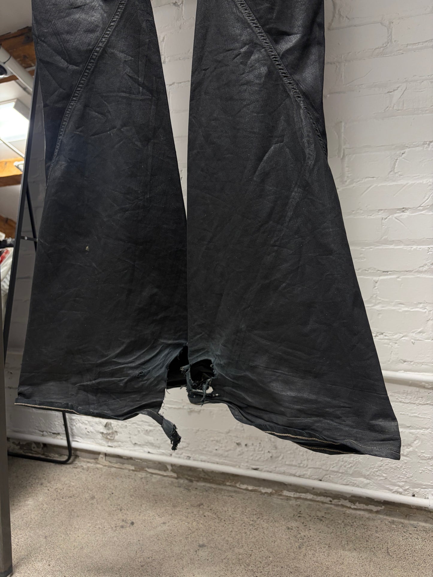 Rick Owens ‘Bias Cut’ Spiral Seam Black Flared Leg Denim