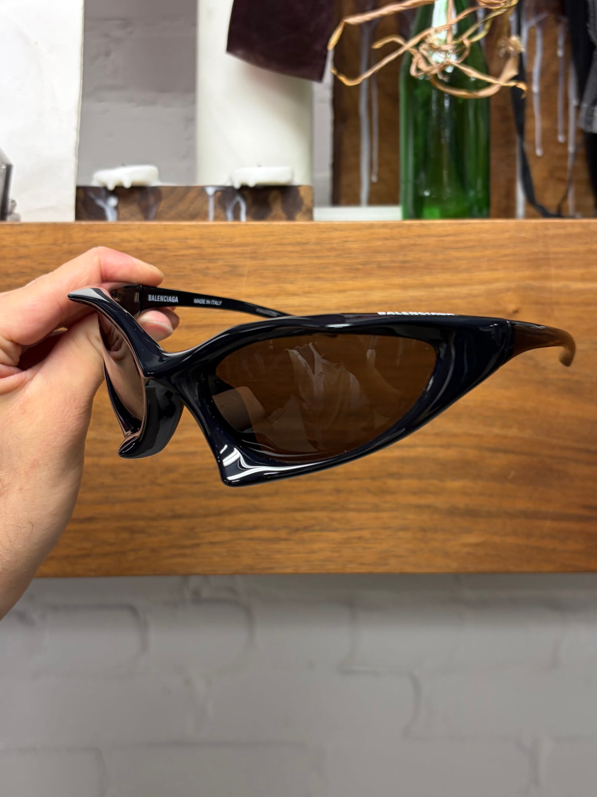 Balenciaga ‘Runner Cat’ Glossy Black Wraparound Sunglasses