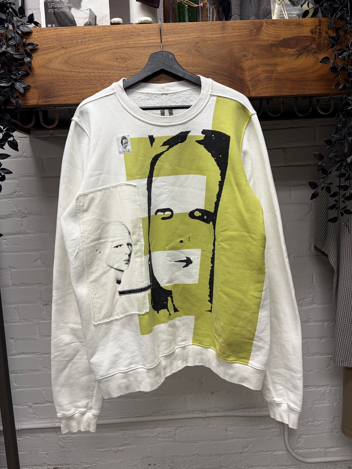SS2019 Rick Owens ‘Babel’ Milk/Dark Lime ‘Kendra Pfahler’ Patchwork Sweatshirt