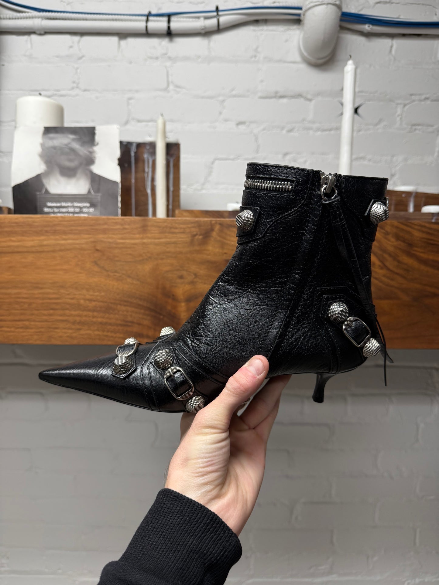 Balenciaga ‘Cagole’ Black Studded Leather Ankle Boots