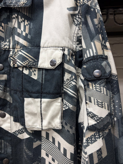 11 By Boris Bidjan Saberi ‘Geometric’ Patterned Button Snap Denim Shirt Jacket