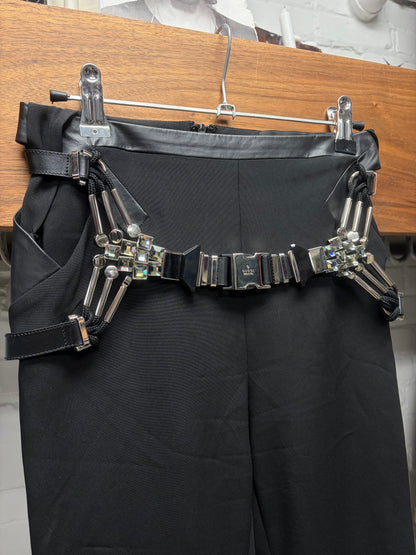 SS2010 Gucci by Frida Giannini Crystal Harness Closure Black Silk Trousers