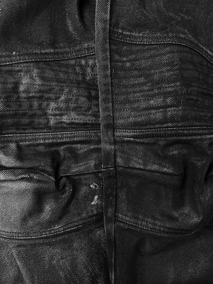 AW1999 Helmut Lang ‘Astro’ Waxed Black Biker Knee Denim