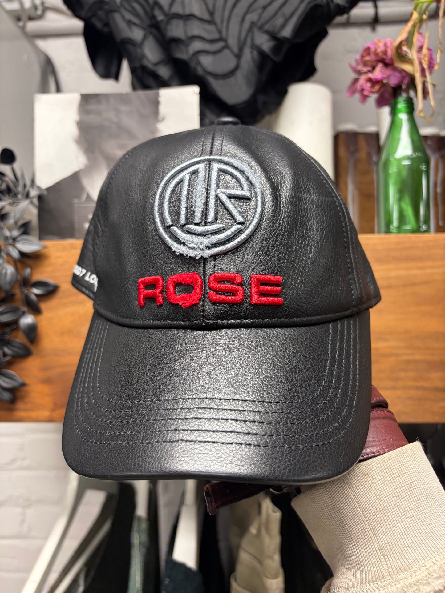 Martine Rose ‘Embroidered Logo’ Black Leather Baseball Cap