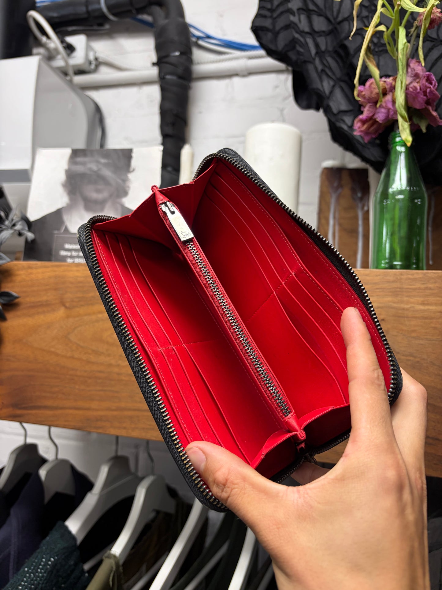 Christian Louboutin ‘Panettone’ Black Studded Zip-Up Leather Long Wallet