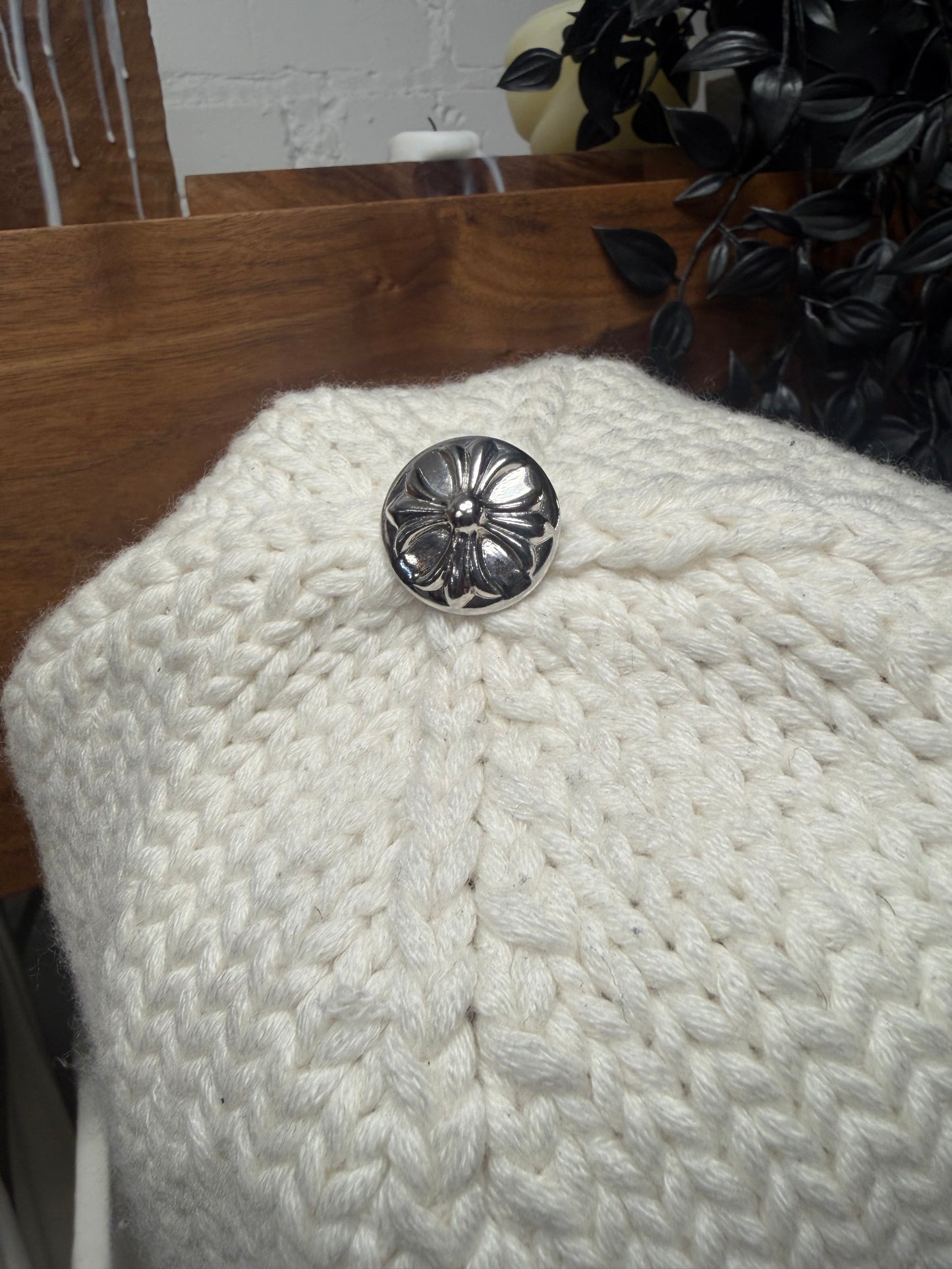 Chrome Hearts Cashmere/Rhodium White Beaded Cross Patch Beanie