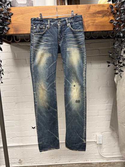 AW2007 Undercover ‘Apple’ Emrboidered Dirt Wash Blue Skinny Jeans