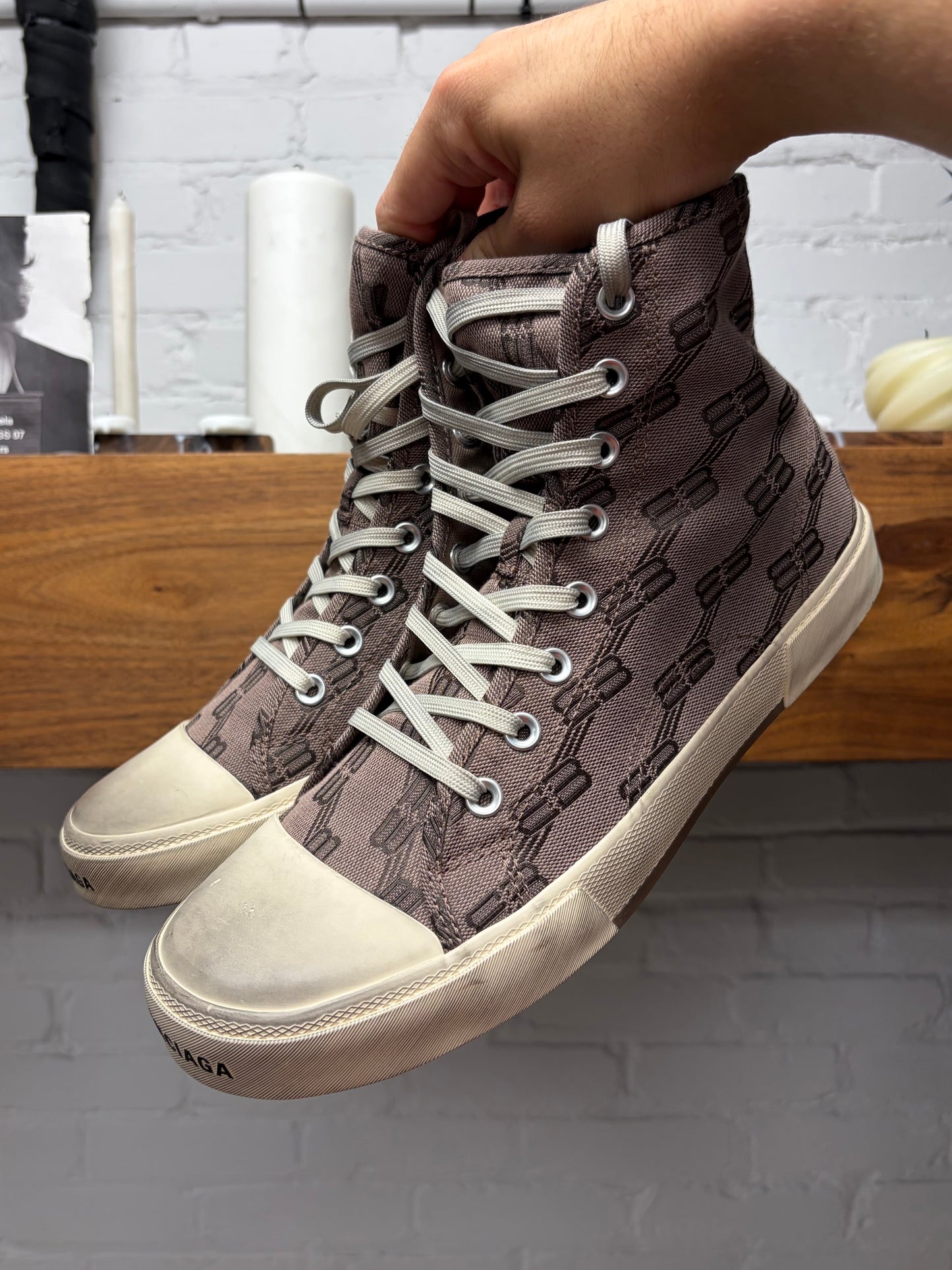 Balenciaga ‘Paris’ BB Monogram Canvas High Top Sneakers