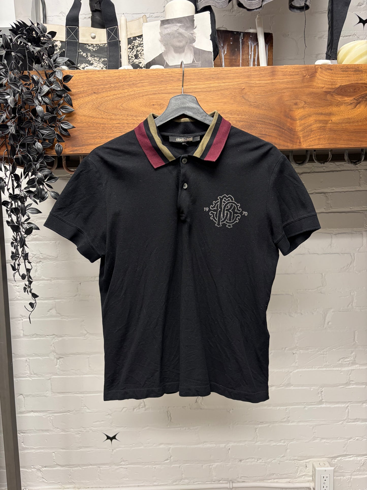 Roberto Cavalli ‘RC Crest’ Embroidered Logo Red/Gold Polo