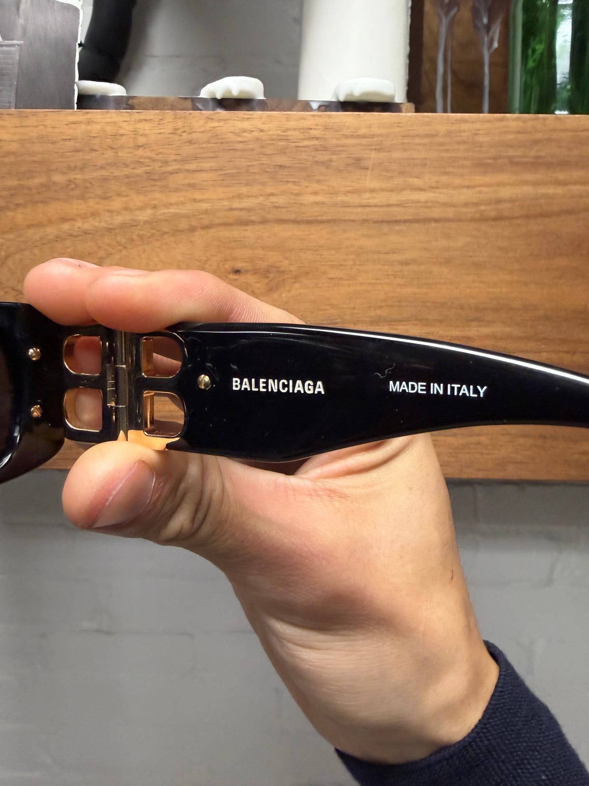 Balenciaga ‘Dynasty’ Black/Gold BB Interlock Rectangular Frame Sunglasses