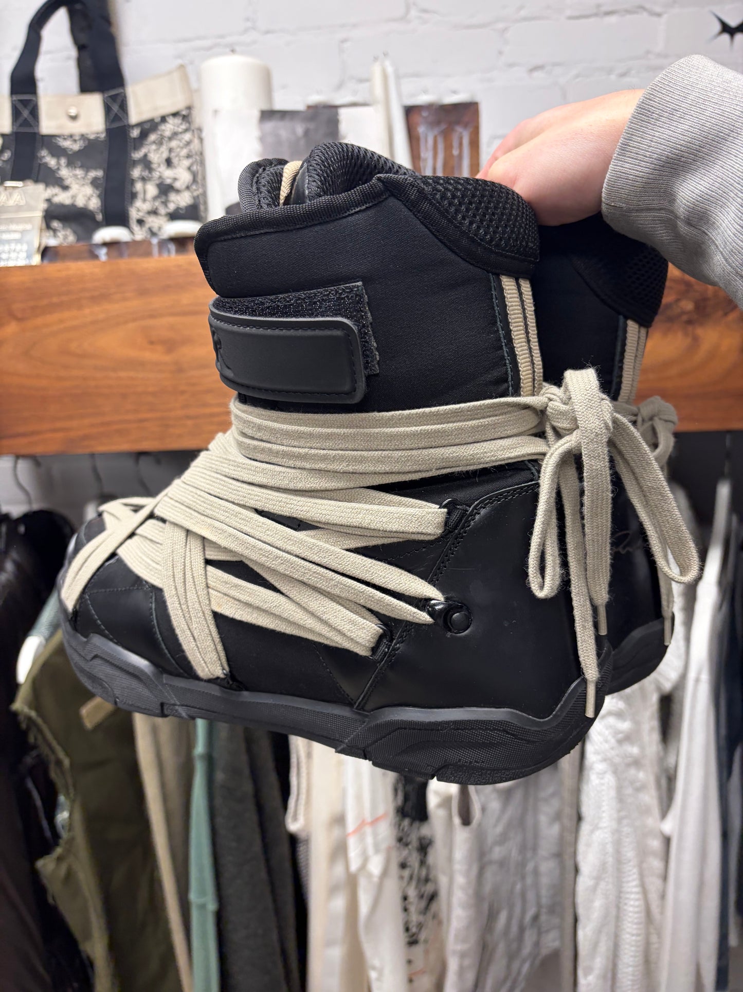 Rick Owens x Moncler ‘Amber’ Black Leather Multi-Lace Snow Boots