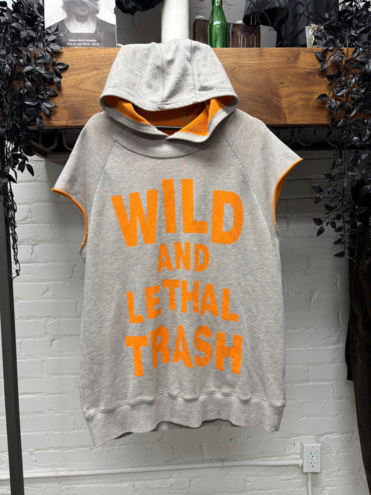 W.&.L.T. By Walter Van Beirendonck  ‘Wild & Lethal Trash’ Orange/Grey Cutoff Sleeve Hoodie