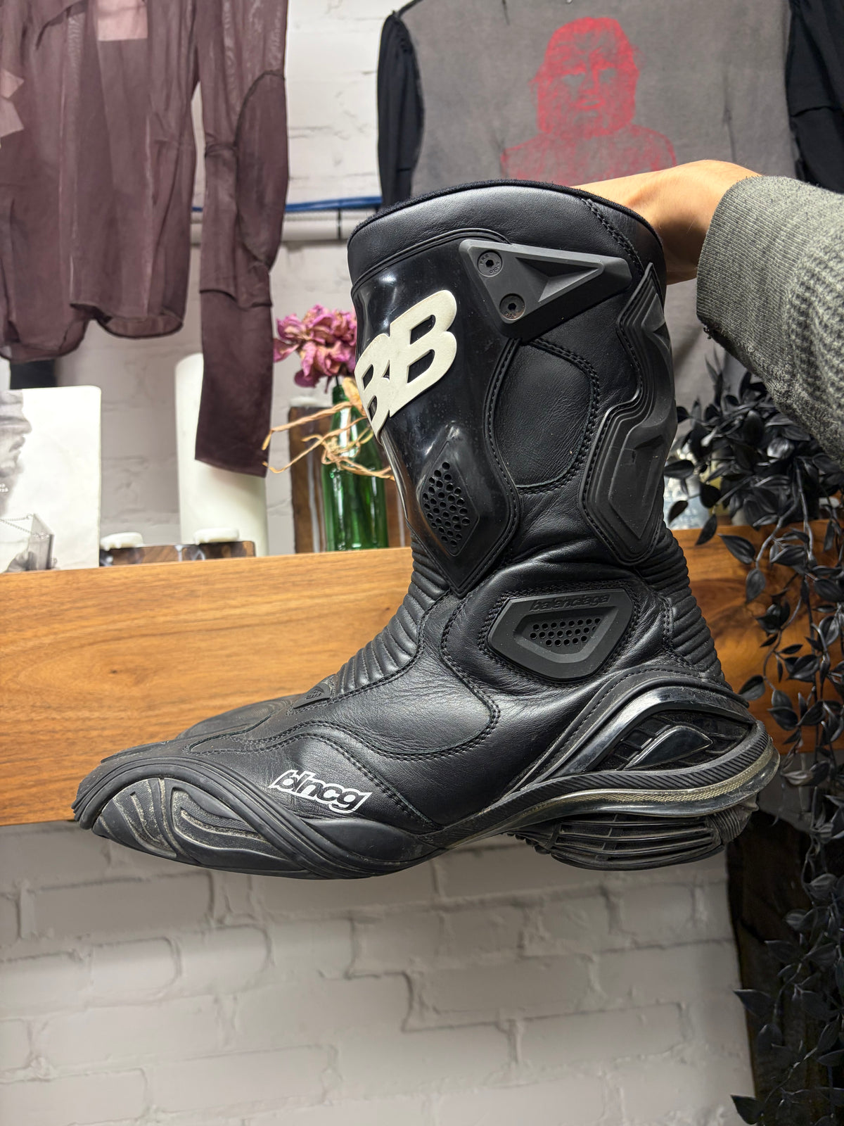 Balenciaga ‘Tyrex’ Black/White Leather Motocross High Cut Boots