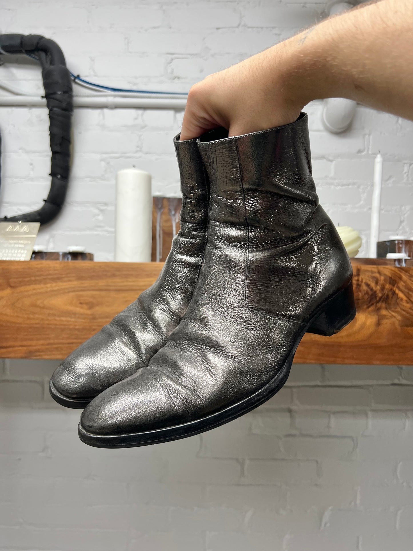 SS2018 Saint Laurent Gunmetal ‘Wyatt’ Pointed Toe Boots