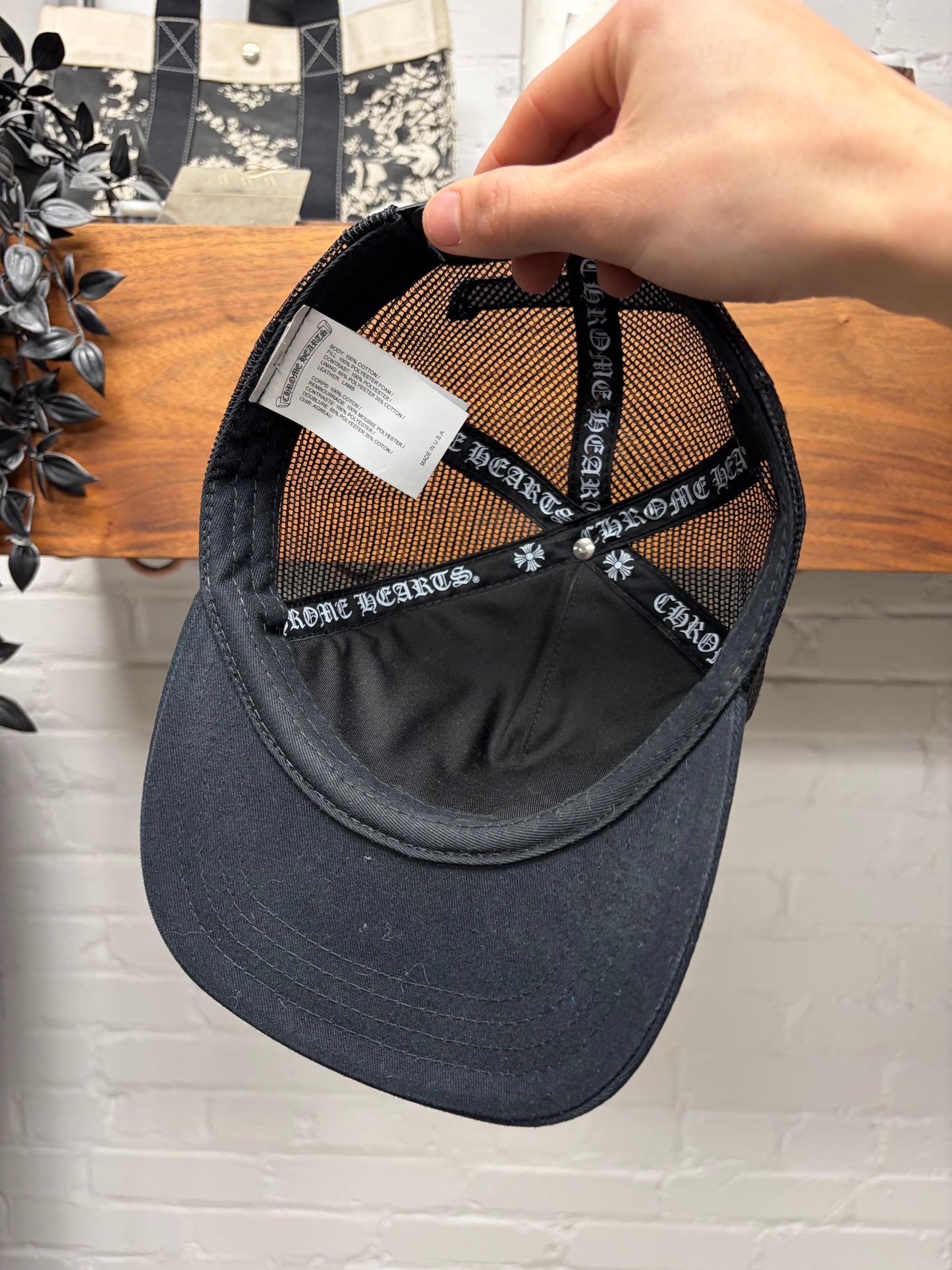 Chrome Hearts ‘Cemetery’ Black Leather Cross Patch Trucker Hat
