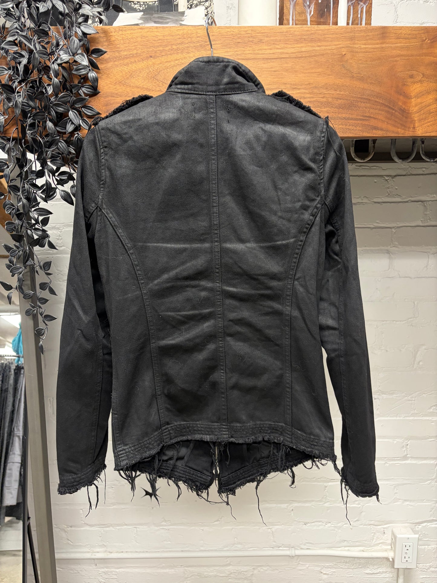Diet Butcher Slim Skin Waxed Black  Raw Hem ‘Cross Motif’ Cropped Fit Military Inspired Jacket