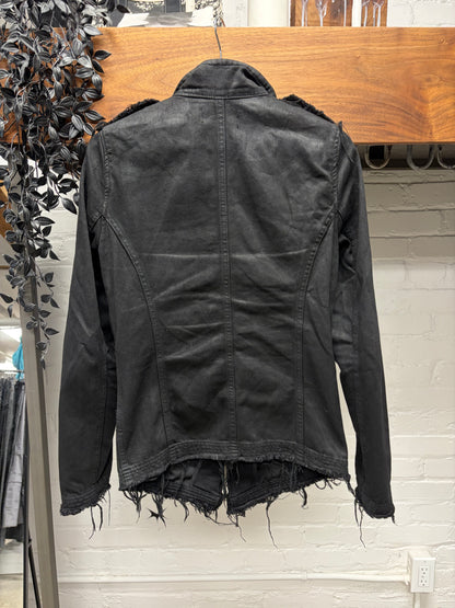Diet Butcher Slim Skin Waxed Black  Raw Hem ‘Cross Motif’ Cropped Fit Military Inspired Jacket
