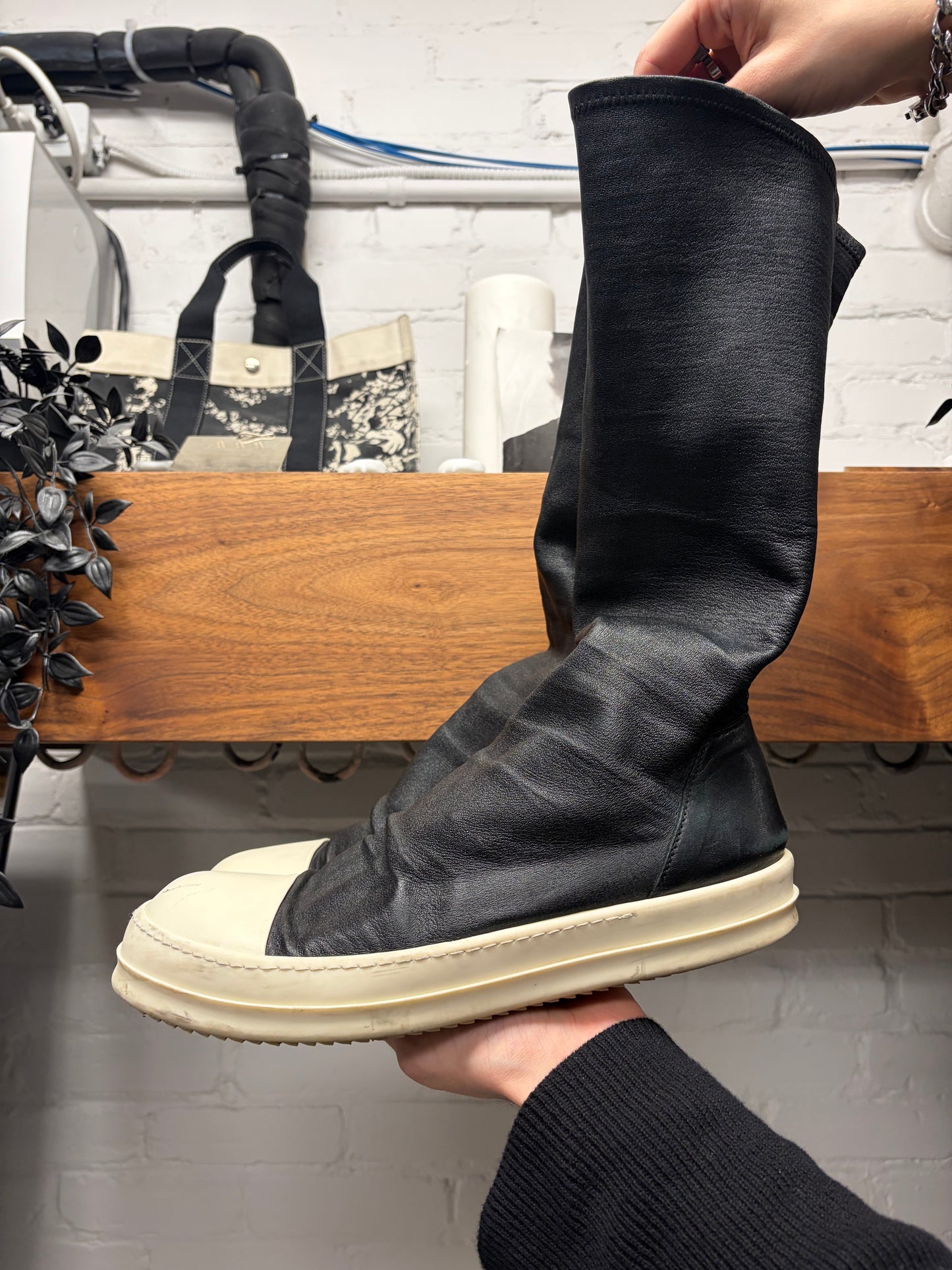 Rick Owens ‘Sock Runner’ Black Lambskin Leather ‘Ramones’ Low Top Sneakers