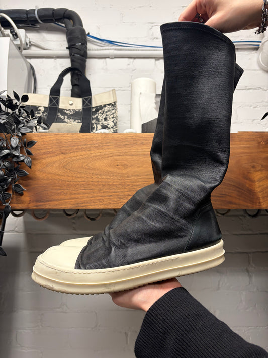Rick Owens ‘Sock Runner’ Black Lambskin Leather ‘Ramones’ Low Top Sneakers