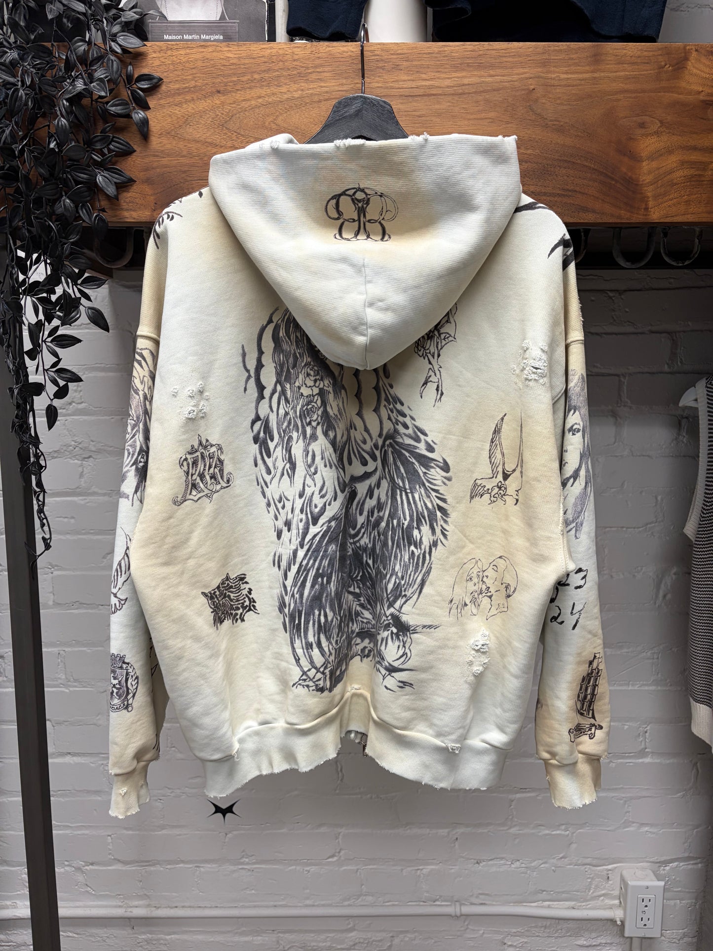 SS2024 Balenciaga ‘Tattoo’ Dirty White Zip Up Hoodie