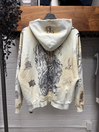 SS2024 Balenciaga ‘Tattoo’ Dirty White Zip Up Hoodie