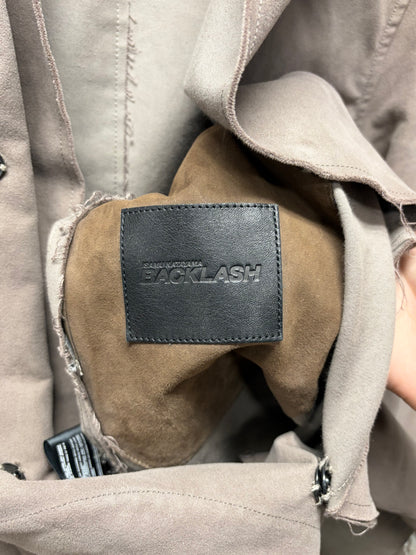 Backlash by Itsamu Katayama Leather Detailed Raw Hem Fishtail Parka