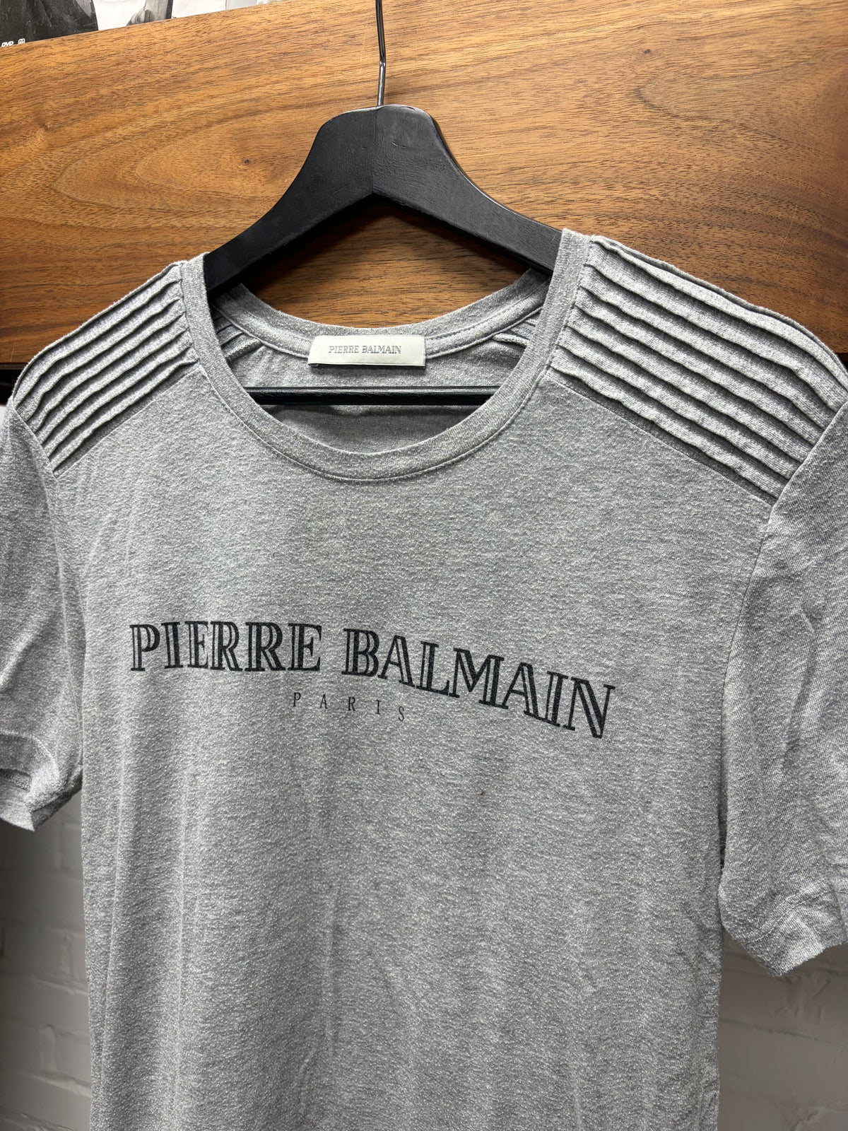Balmain Ribbed Grey Short Sleeve Logo T-Shirt