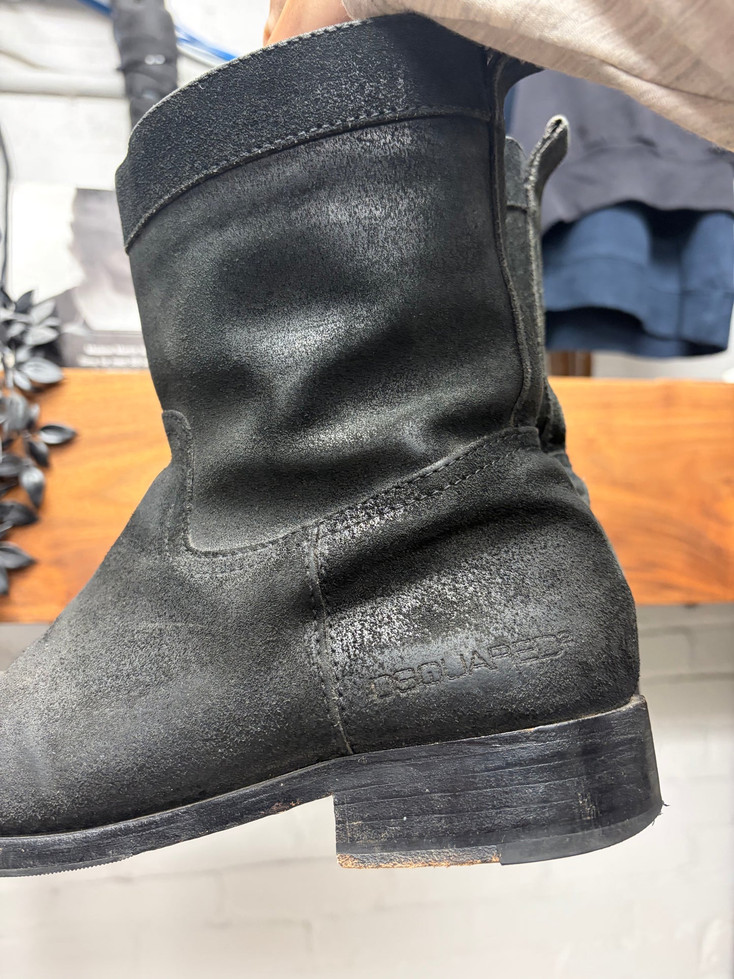 Dsquared2 Black Suede ‘Concealed  Zip’ Wood Sole Chelsea Boots