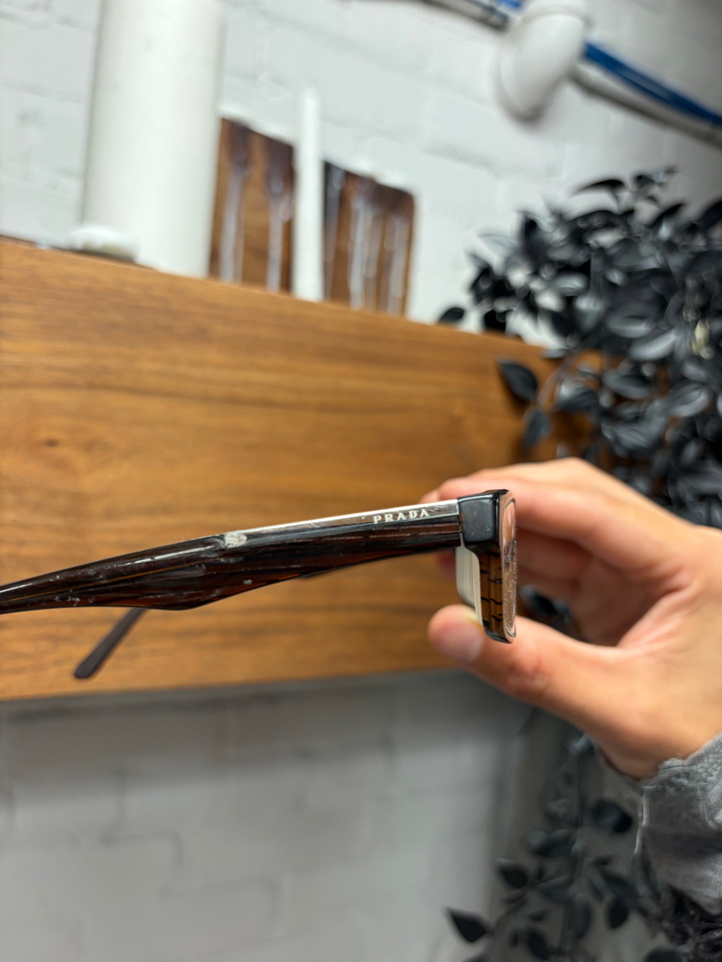 Prada Brown/Silver Rectangular Frame Prescription Glasses