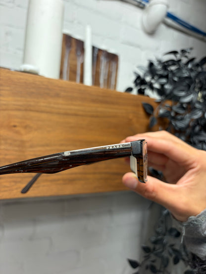 Prada Brown/Silver Rectangular Frame Prescription Glasses