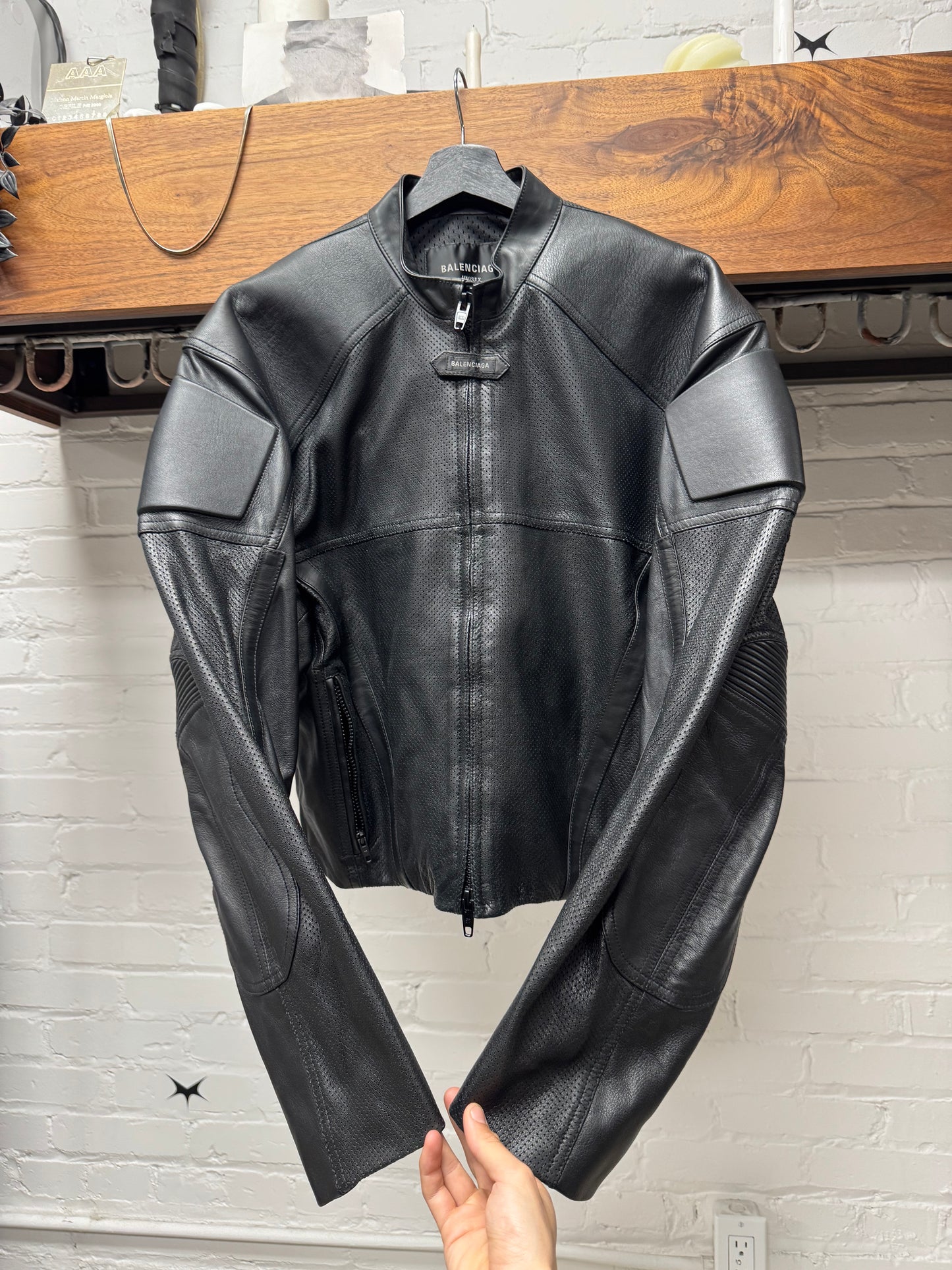 SS2025 Balenciaga Perforated Lambskin Leather Moto-Jacket