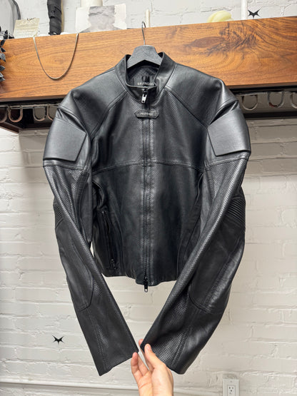 SS2025 Balenciaga Perforated Lambskin Leather Moto-Jacket