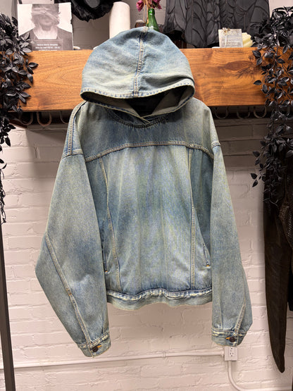 2023 Balenciaga Stone Washed Blue Denim Pullover Hoodie
