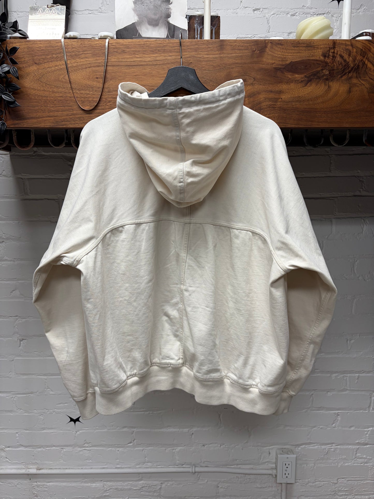 SS2022 Rick Owens ‘Fogachine’ Natural White Zip Up Hoodie