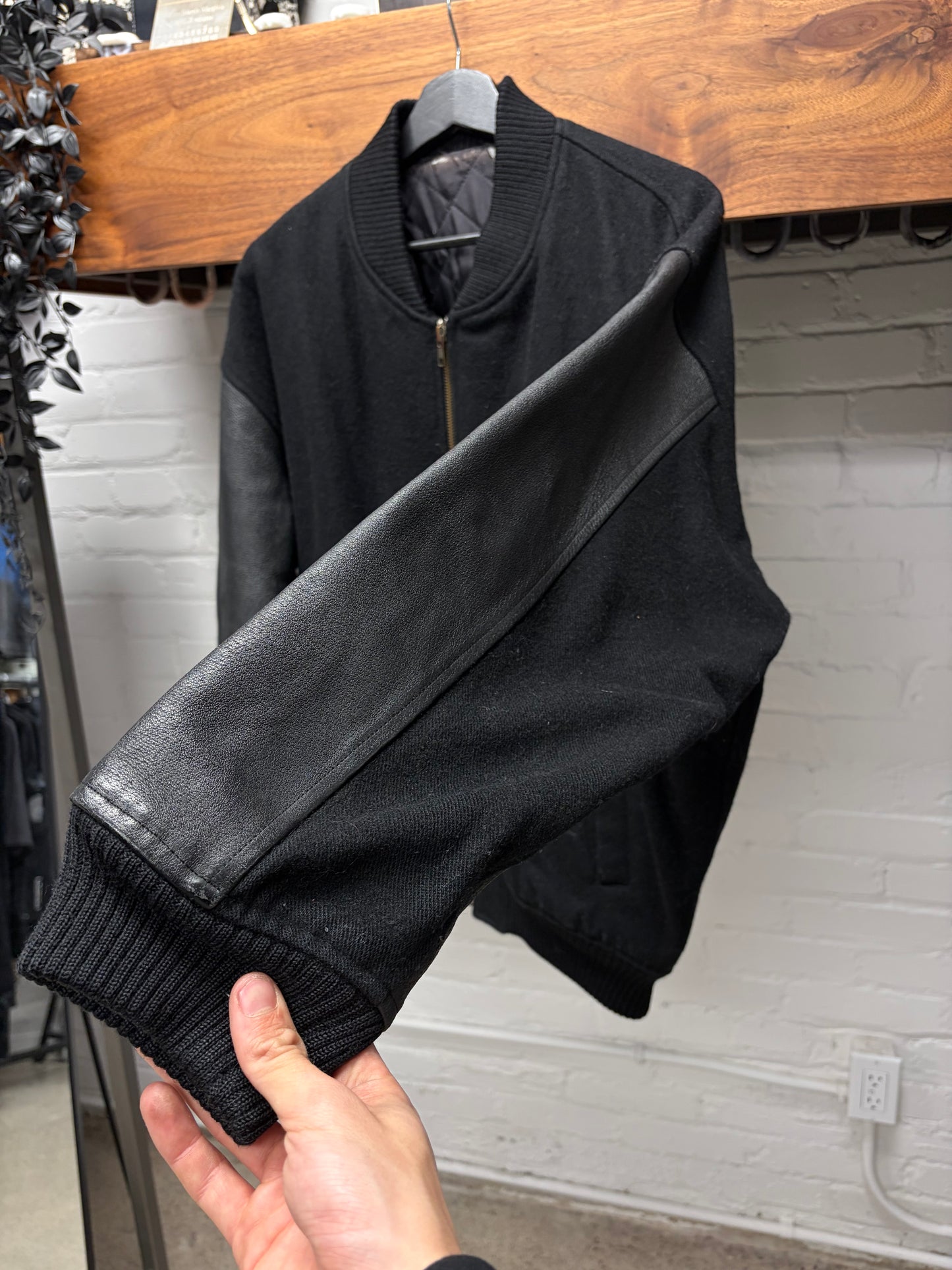 Vintage 1980s Comme Des Garçons Homme Black Wool/Leather Varsity Jacket
